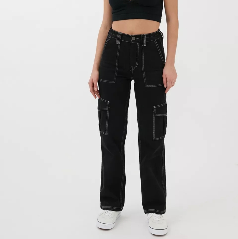 BDG NWOT Sz. 28 Black Wide Leg Jeans with White Stitching